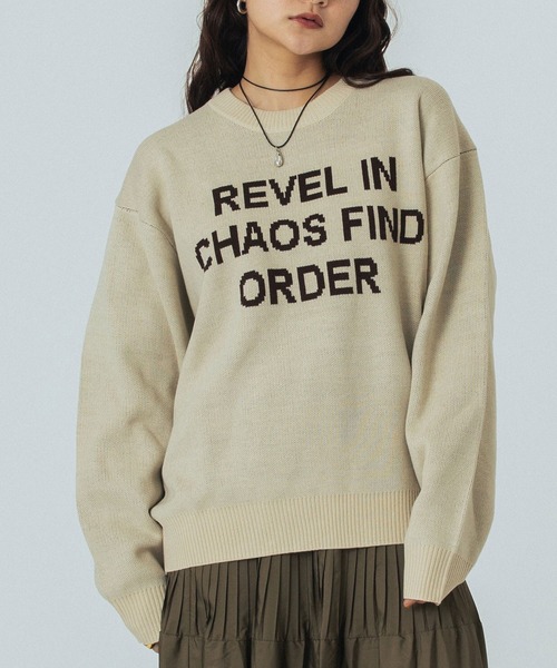 ROSE BUD（ローズバッド）の「JACQUARD LOGO KNIT（ニット/セーター・レディース・ライトグレー/レッド/ベージュ/ネイビー・ONE SIZE）」の3枚目の写真