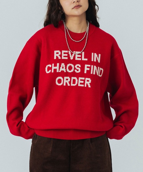 ROSE BUD（ローズバッド）の「JACQUARD LOGO KNIT（ニット/セーター・レディース・ライトグレー/レッド/ベージュ/ネイビー・ONE SIZE）」の4枚目の写真