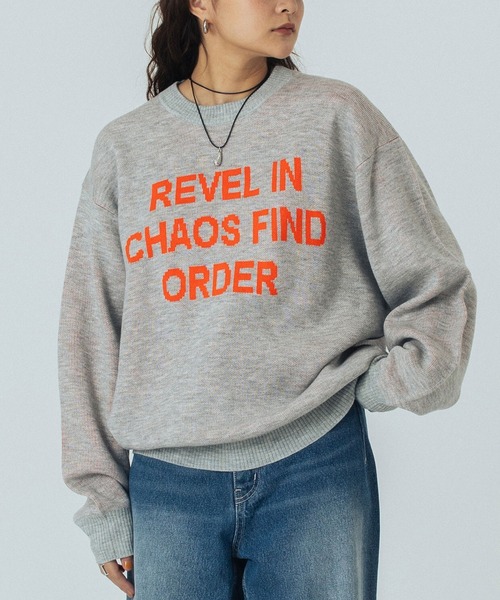 ROSE BUD（ローズバッド）の「JACQUARD LOGO KNIT（ニット/セーター・レディース・ライトグレー/レッド/ベージュ/ネイビー・ONE SIZE）」の2枚目の写真