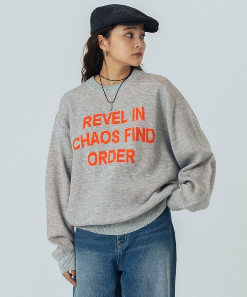 ROSE BUD（ローズバッド）の「JACQUARD LOGO KNIT（ニット/セーター・レディース・ライトグレー/レッド/ベージュ/ネイビー・ONE SIZE）」の5枚目の写真