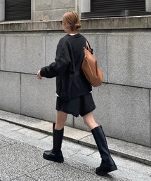 ISOOK | Vネックニットセットアップ(chiica select) / ２点セット セーター 長袖 オーバーサイズ ビックシルエット ルーズ ショートパンツ ニットパンツ グレー ブラック 黒 無地(セットアップ)