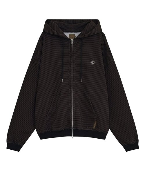 DEFGARMENTS(デフグラメンツ)の「【DEFGARMENTS】STRIPE HOOD ZIP UP(パーカー・レディース・ブラウン/ブラック・LARGE)」の2枚目の写真