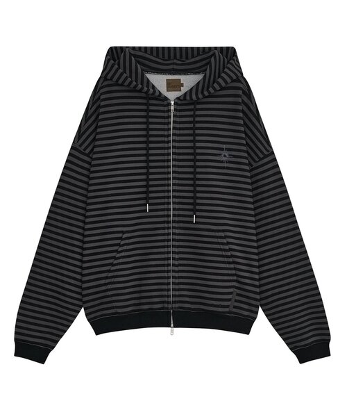 DEFGARMENTS(デフグラメンツ)の「【DEFGARMENTS】STRIPE HOOD ZIP UP(パーカー・レディース・ブラウン/ブラック・LARGE)」の1枚目の写真