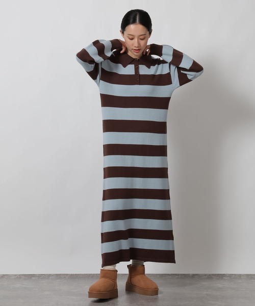 LAKOLE（ラコレ）の「ポロニット長袖ワンピース / 622321（ワンピース・レディース・ブラック/モカ/グレー・FREE）」の3枚目の写真