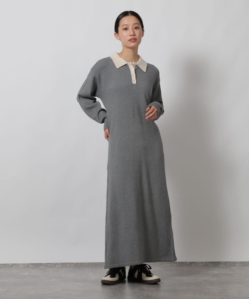 LAKOLE（ラコレ）の「ポロニット長袖ワンピース / 622321（ワンピース・レディース・ブラック/モカ/グレー・FREE）」の9枚目の写真