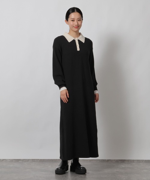 LAKOLE（ラコレ）の「ポロニット長袖ワンピース / 622321（ワンピース・レディース・ブラック/モカ/グレー・FREE）」の4枚目の写真