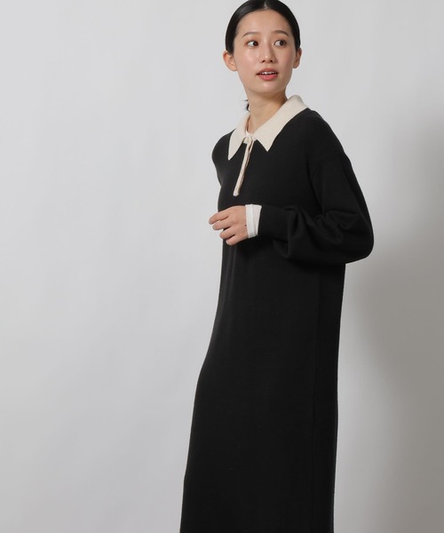 LAKOLE（ラコレ）の「ポロニット長袖ワンピース / 622321（ワンピース・レディース・ブラック/モカ/グレー・FREE）」の7枚目の写真