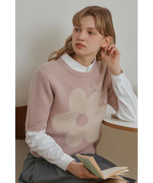 ANOETIC（アノエティック）の「ANC HALF FLOWER KNIT_PINK（ニット/セーター・レディース・ピンク・FREE）」の3枚目の写真