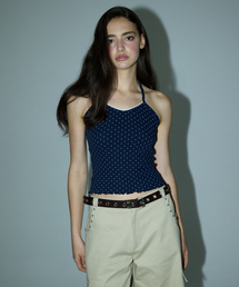 YUKI DOTTED HALTER NECK TOP - NAVY