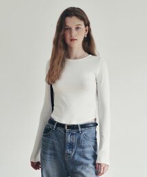 セミクロップスリムラウンドTシャツ - アイボリー