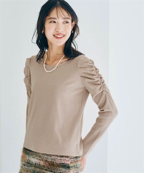 nissen(ニッセン)の「ショルダーギャザートップス(Tシャツ/カットソー・レディース・ブラック×ホワイト/ブラック/グレイッシュベージュ/オフホワイト・M/LL/S/L)」の4枚目の写真