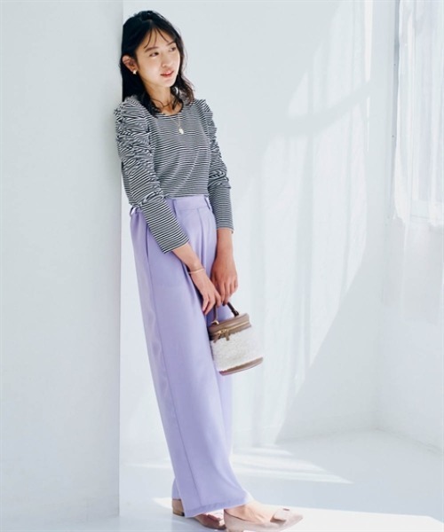 nissen(ニッセン)の「ショルダーギャザートップス(Tシャツ/カットソー・レディース・ブラック×ホワイト/ブラック/グレイッシュベージュ/オフホワイト・M/LL/S/L)」の10枚目の写真