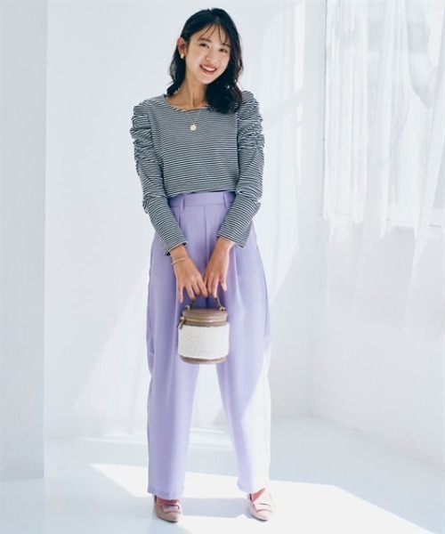 nissen(ニッセン)の「ショルダーギャザートップス(Tシャツ/カットソー・レディース・ブラック×ホワイト/ブラック/グレイッシュベージュ/オフホワイト・M/LL/S/L)」の11枚目の写真