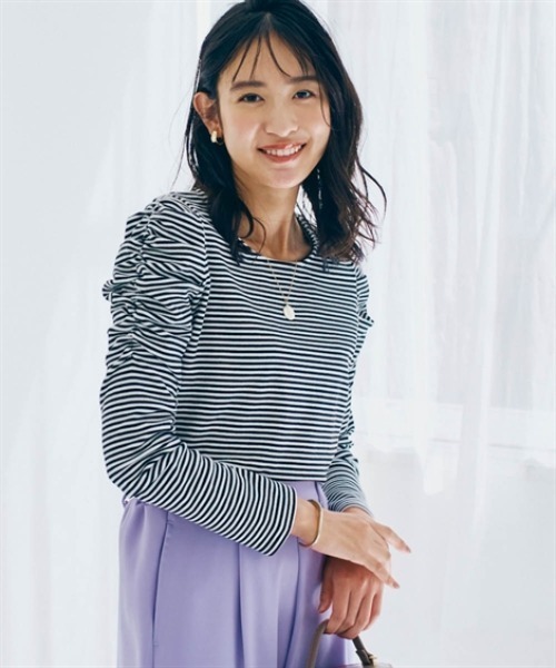 nissen(ニッセン)の「ショルダーギャザートップス(Tシャツ/カットソー・レディース・ブラック×ホワイト/ブラック/グレイッシュベージュ/オフホワイト・M/LL/S/L)」の12枚目の写真