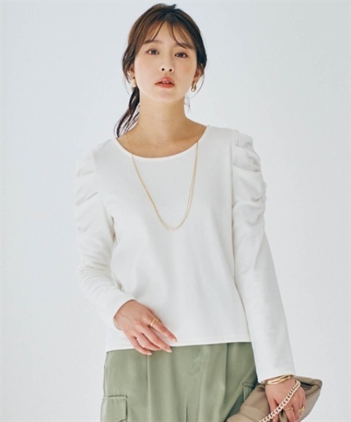 nissen(ニッセン)の「ショルダーギャザートップス(Tシャツ/カットソー・レディース・ブラック×ホワイト/ブラック/グレイッシュベージュ/オフホワイト・M/LL/S/L)」の7枚目の写真