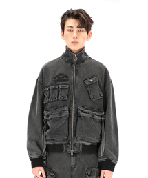 OURPOCKETS（アワーポケッツ）の「[NONE GRAPHIC]グリッドタイガービッグポケットデニムブルゾンジャケット（グレー）（デニムジャケット）」