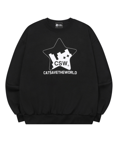 CATSAVETHEWORLD(キャットセーブザワールド)の「モエキャットインスタマンツーマン(スウェット・レディース・ブラック・FREE)」の1枚目の写真
