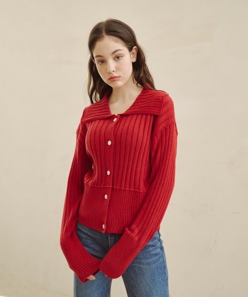 BLOND9(ブロンドナイン)の「リブニットカラーカーディガン_ピアレッド(カーディガン/ボレロ・レディース・その他・MEDIUM/SMALL)」の7枚目の写真