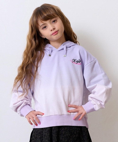 X-girl Stages（エックスガールステージス）の「グラデーション染めパーカー（パーカー・キッズ・ピンク/ラベンダー・130cm/120cm/140cm）」の2枚目の写真