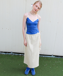 Melange Knit Long Skirt - Sage Green