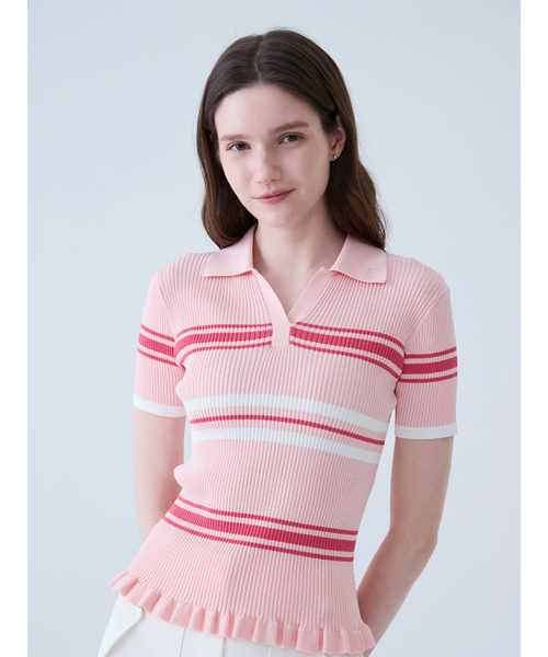 LORDLOAR(ロードロアル)の「ストライプフリルカラー ニット ピンク(ニット/セーター・レディース・その他・SMALL/MEDIUM/LARGE)」の5枚目の写真
