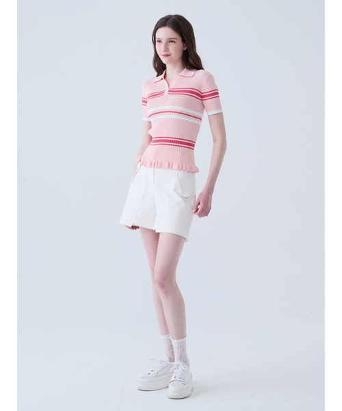 LORDLOAR(ロードロアル)の「ストライプフリルカラー ニット ピンク(ニット/セーター・レディース・その他・SMALL/MEDIUM/LARGE)」の4枚目の写真