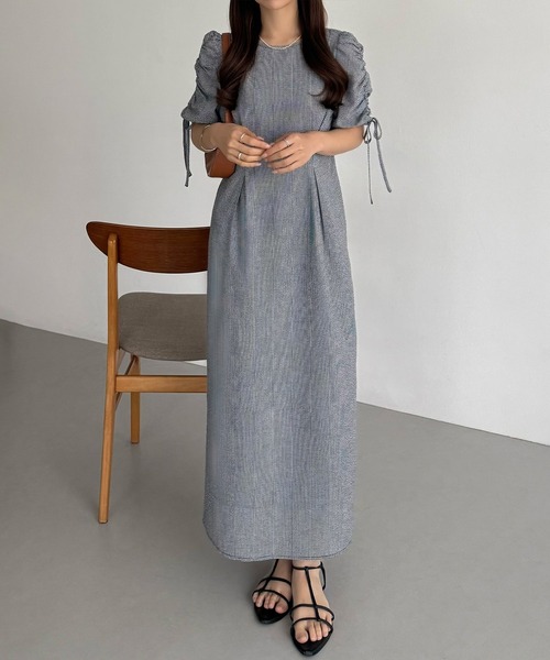 callautia(カラウティア)の「パフスリーブリボンワンピース(ワンピース・レディース・ネイビー/ベージュ/ブラック・SMALL/MEDIUM/LARGE)」の4枚目の写真
