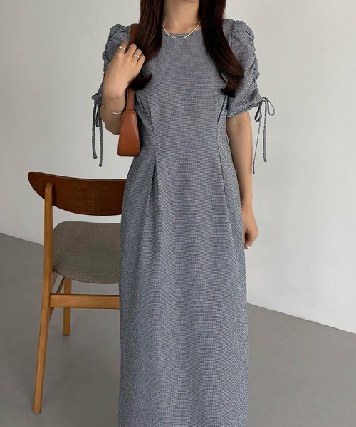 callautia(カラウティア)の「パフスリーブリボンワンピース(ワンピース・レディース・ネイビー/ベージュ/ブラック・SMALL/MEDIUM/LARGE)」の6枚目の写真