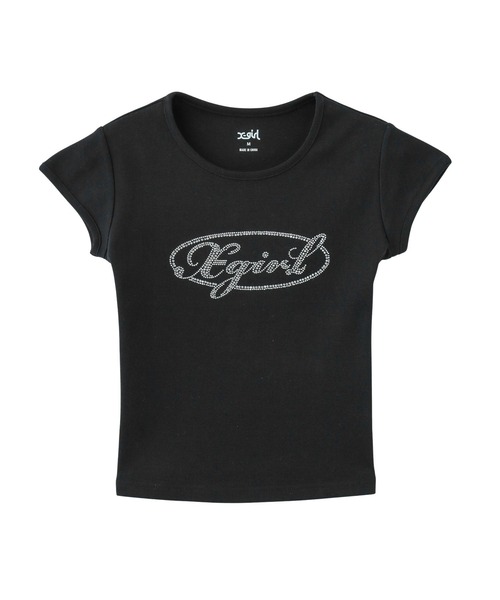 X-girl(エックスガール)の「RHINESTONE OVAL CURSIVE LOGO S/S BABY TEE(Tシャツ/カットソー・レディース・ホワイト/ブラック/オリーブ・S/M)」の16枚目の写真