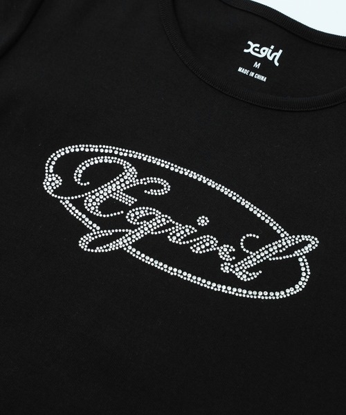 X-girl(エックスガール)の「RHINESTONE OVAL CURSIVE LOGO S/S BABY TEE(Tシャツ/カットソー・レディース・ホワイト/ブラック/オリーブ・S/M)」の19枚目の写真