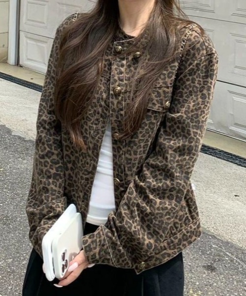 セール】レオパード柄デニムジャケット（デニムジャケット）｜ViViDAY