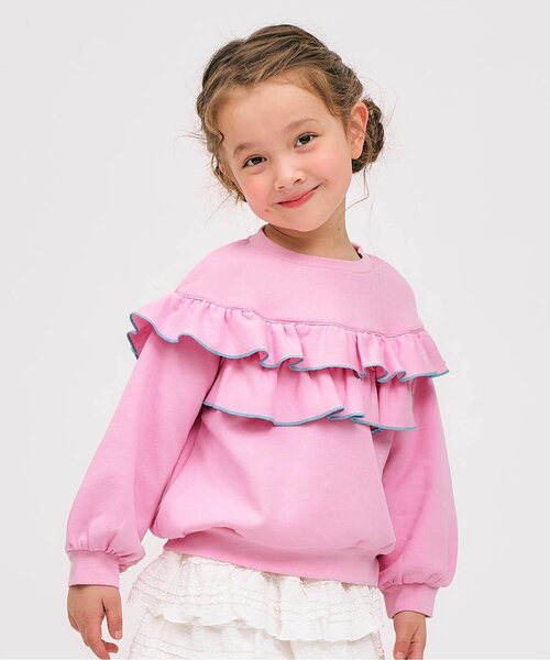 apres les cours(アプレレクール)の「フラワー・無地メロウフリルトレーナー_ジュニア対応(スウェット・キッズ・アイボリー/ブラック/クリーム/ピンク・140/130/120/110/100/90/80)」の4枚目の写真