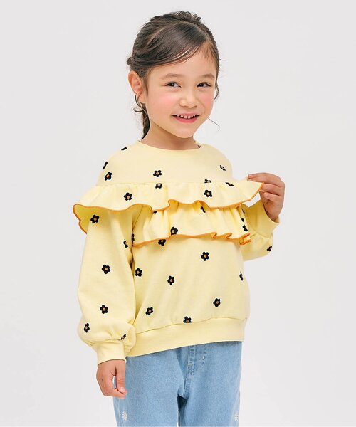apres les cours(アプレレクール)の「フラワー・無地メロウフリルトレーナー_ジュニア対応(スウェット・キッズ・アイボリー/ブラック/クリーム・140/130/120/110/100/90/80)」の3枚目の写真