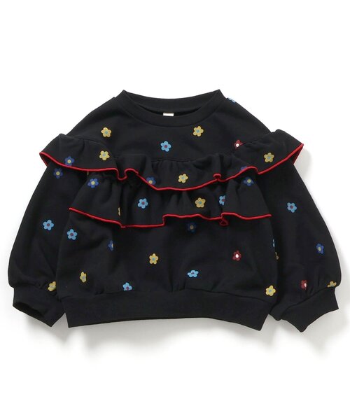 apres les cours(アプレレクール)の「フラワー・無地メロウフリルトレーナー_ジュニア対応(スウェット・キッズ・アイボリー/ブラック/クリーム・140/130/120/110/100/90/80)」の2枚目の写真