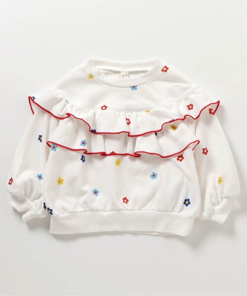 apres les cours(アプレレクール)の「フラワー・無地メロウフリルトレーナー_ジュニア対応(スウェット・キッズ・アイボリー/ブラック/クリーム/ピンク・140/130/120/110/100/90/80)」の15枚目の写真
