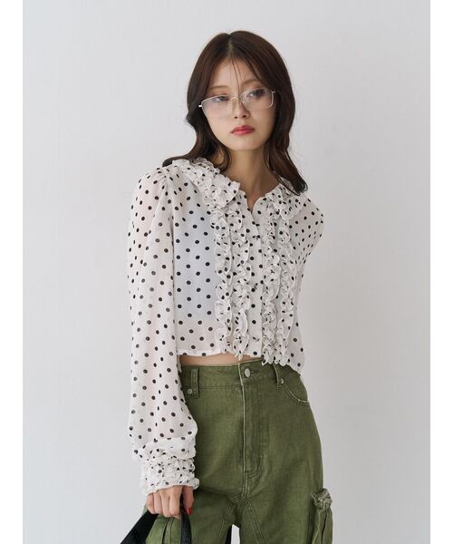 jouetie（ジュエティ）の「シアーフリルショートブラウス ドット柄（シャツ/ブラウス・レディース・オフホワイト/ブラック・MEDIUM）」の20枚目の写真