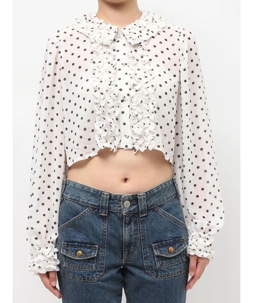 jouetie（ジュエティ）の「シアーフリルショートブラウス ドット柄（シャツ/ブラウス・レディース・オフホワイト/ブラック・MEDIUM）」の6枚目の写真