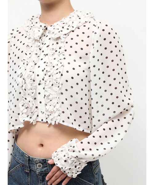 jouetie（ジュエティ）の「シアーフリルショートブラウス ドット柄（シャツ/ブラウス・レディース・オフホワイト/ブラック・MEDIUM）」の10枚目の写真