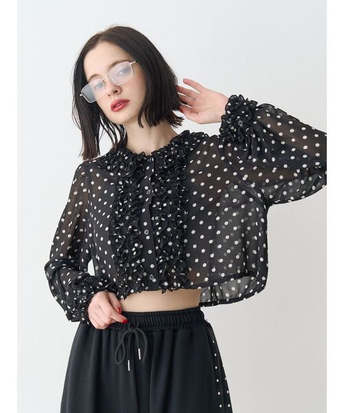 jouetie（ジュエティ）の「シアーフリルショートブラウス ドット柄（シャツ/ブラウス・レディース・オフホワイト/ブラック・MEDIUM）」の16枚目の写真