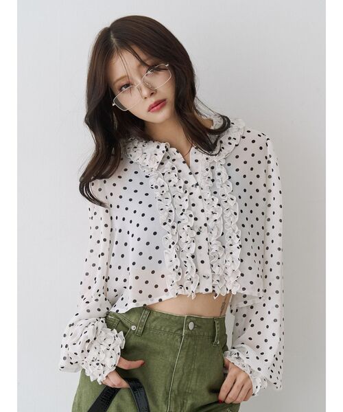 jouetie（ジュエティ）の「シアーフリルショートブラウス ドット柄（シャツ/ブラウス・レディース・オフホワイト/ブラック・MEDIUM）」の17枚目の写真