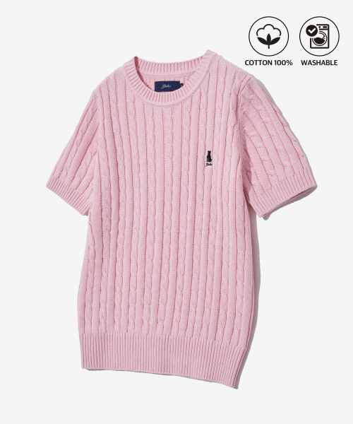 YALE(イェール)の「ウィメンズヘリテージダンケーブル半袖ラウンドニットライトピンク(Tシャツ/カットソー・レディース・その他・S/M/L)」の2枚目の写真