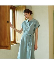 Punching Detail Collar Neck Dress _ L.Blue