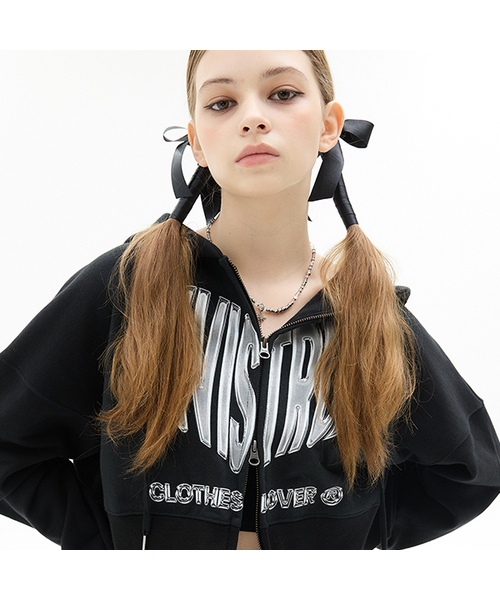 VL 2‑WAY CROP HOOD ZIP UP (BLACK)