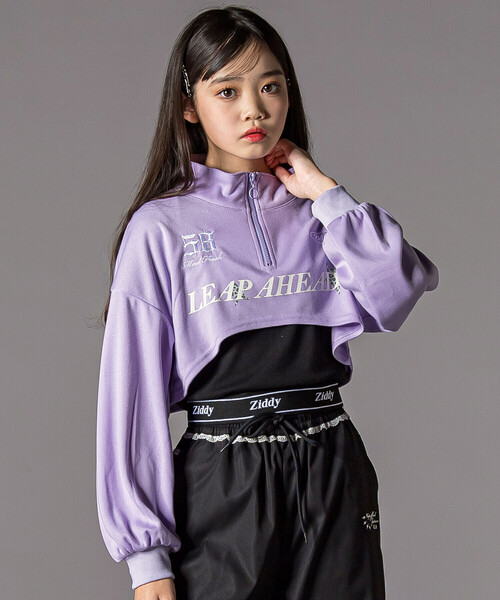 ZIDDY（ジディ）の「ハーフジップドロップショルダートップス＆短丈半袖Tシャツセット(130~160cm)（その他トップス・キッズ・ブラック/パープル・130cm/140cm/FREE/150cm）」の2枚目の写真