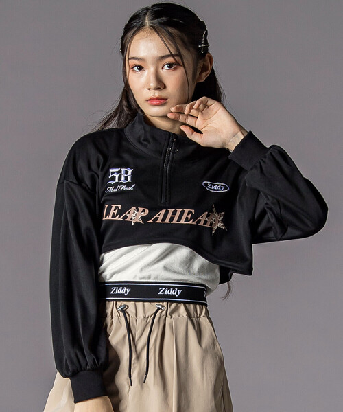 ZIDDY（ジディ）の「ハーフジップドロップショルダートップス＆短丈半袖Tシャツセット(130~160cm)（その他トップス・キッズ・ブラック/パープル・130cm/140cm/FREE/150cm）」の5枚目の写真