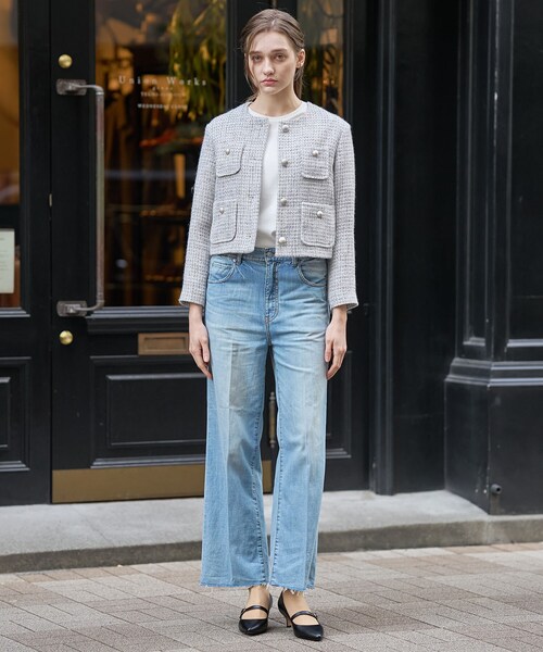 DRESSTERIOR（ドレステリア）の「ラメミックスツイードジャケット（ノーカラージャケット・レディース・ライトグレー・40/38/36）」の9枚目の写真