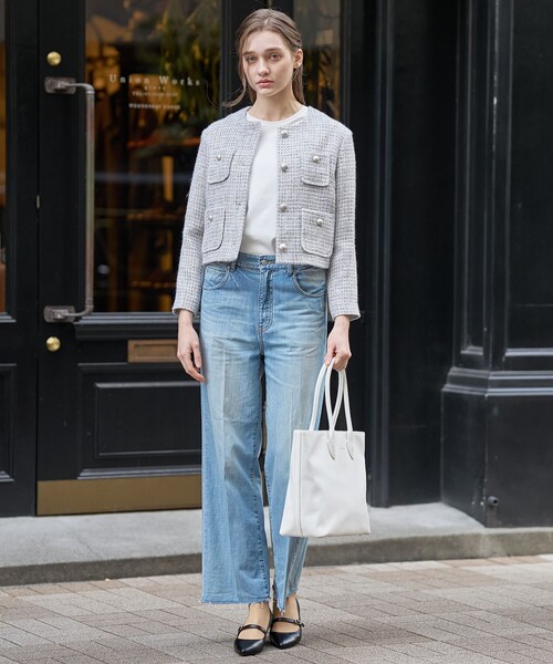 DRESSTERIOR（ドレステリア）の「ラメミックスツイードジャケット（ノーカラージャケット・レディース・ライトグレー・40/38/36）」の10枚目の写真