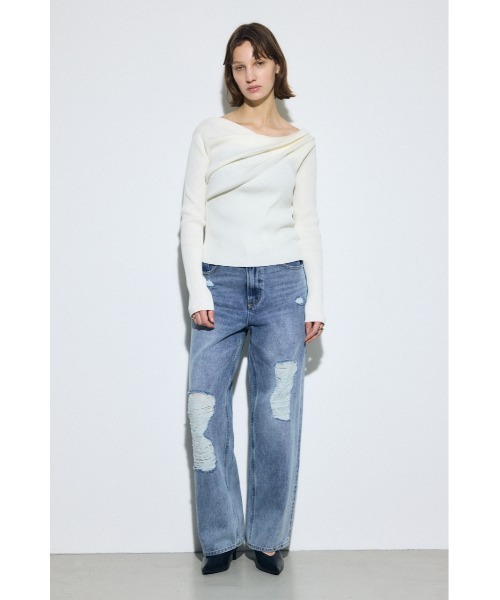 AZUL by moussy(アズールバイマウジー)の「ドレープ長袖ニットトップス(ニット/セーター・レディース・アイボリー/ブラック/シルバー/ライトパープル・FREE)」の8枚目の写真