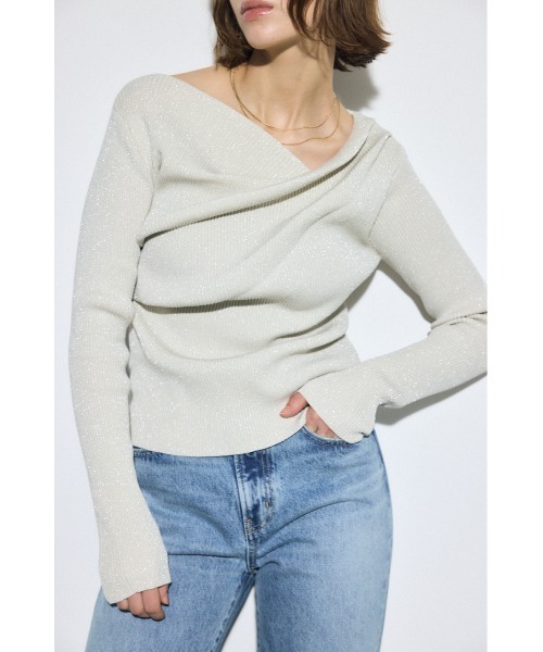 AZUL by moussy(アズールバイマウジー)の「ドレープ長袖ニットトップス(ニット/セーター・レディース・アイボリー/ブラック/シルバー/ライトパープル・FREE)」の21枚目の写真