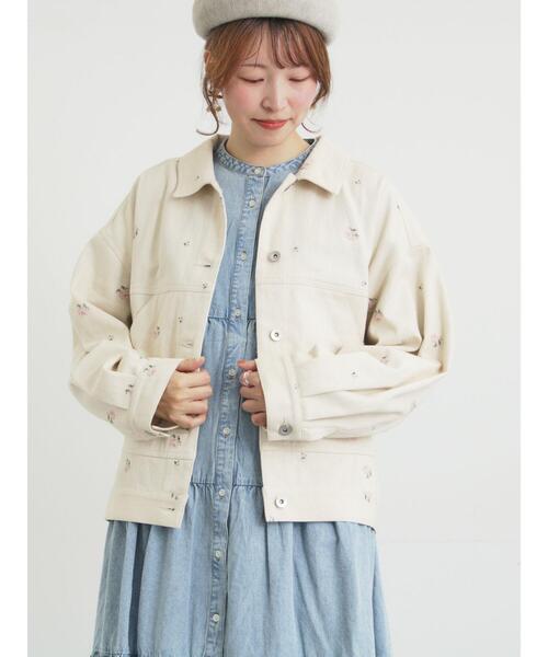 Samansa Mos2（サマンサ モスモス）の「【オーガニックコットン】デニムジャケット（ノーカラージャケット・レディース・サックスブルー/ブルー/キナリ・F）」の12枚目の写真